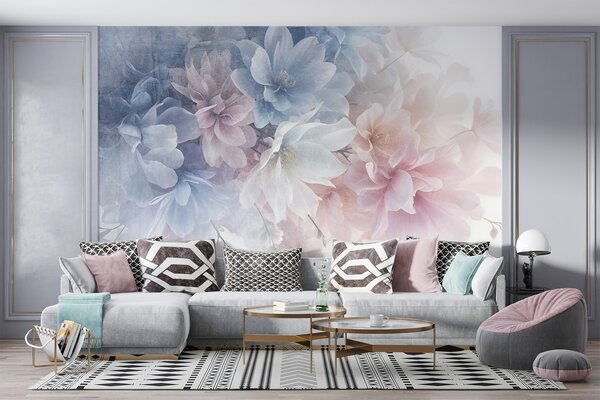 Fototapety Miękka, pastelowa, teksturowana kompozycja kwiatowa z dużymi, delikatnymi kwiatami, Fototapety Las, Fototapety Drzewa, w08535 : Uwalls.pl