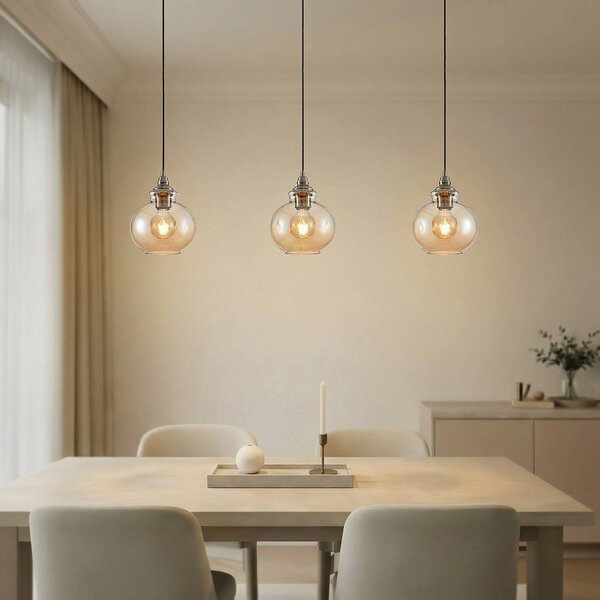 Lampa wisząca Tymoni Lindby, możliwość ściemniania, kremowy / amber, salon / jadalnia, szkło, vintage