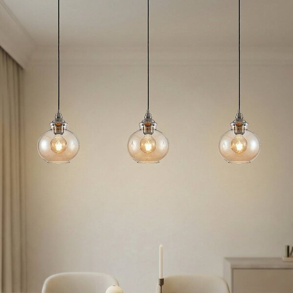 Lampa wisząca Tymoni Lindby, możliwość ściemniania, kremowy / amber, salon / jadalnia, szkło, vintage