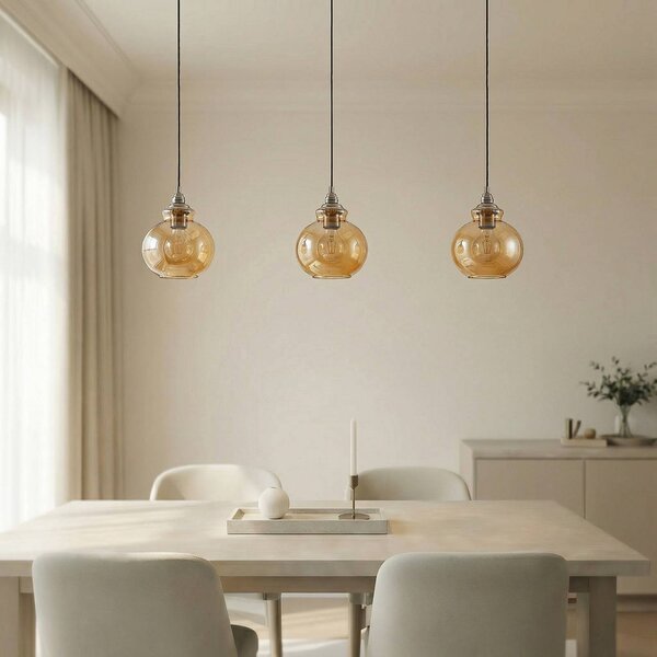 Lampa wisząca Tymoni Lindby, możliwość ściemniania, kremowy / amber, salon / jadalnia, szkło, vintage
