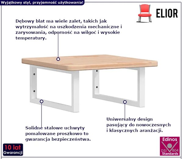 Naturalne drewno półka białe uchwyty 50x50 - Bafo