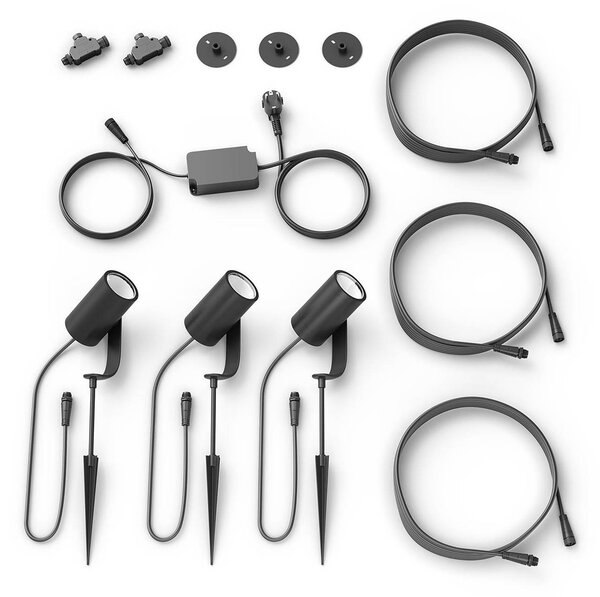 Philips Hue spot LED Lily, zestaw 3, mostek, RGB, CCT, IP65 możliwość ściemniania, czarny, aluminium, nowoczesny