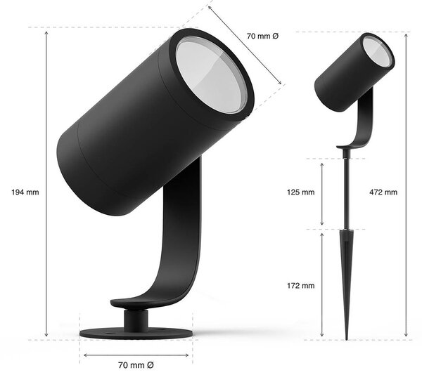 Philips Hue spot LED Lily, zestaw 3, mostek, RGB, CCT, IP65 możliwość ściemniania, czarny, aluminium, nowoczesny