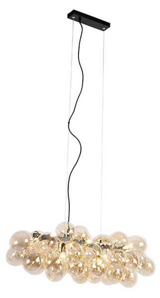 Designerska lampa wisząca czarna z bursztynowym szkłem 8-świateł - Uvas Oswietlenie wewnetrzne