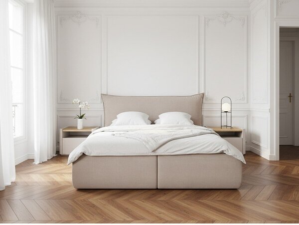 Beżowe tapicerowane łóżko dwuosobowe ze schowkiem ze stelażem 160x200 cm Jade – Bobochic Paris