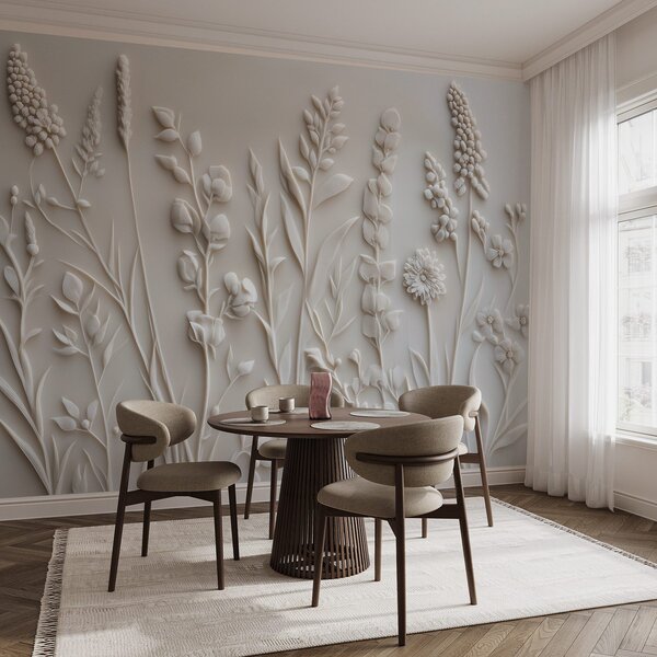 Fototapety Eleganckie kwiaty w stylu sztukaterii, Fototapety Natura, w08631 : Uwalls.pl