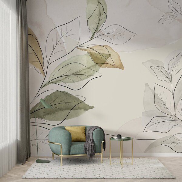 Fototapety malowane gałęzie z liśćmi, Fototapety Akwarele, w02807 : Uwalls.pl