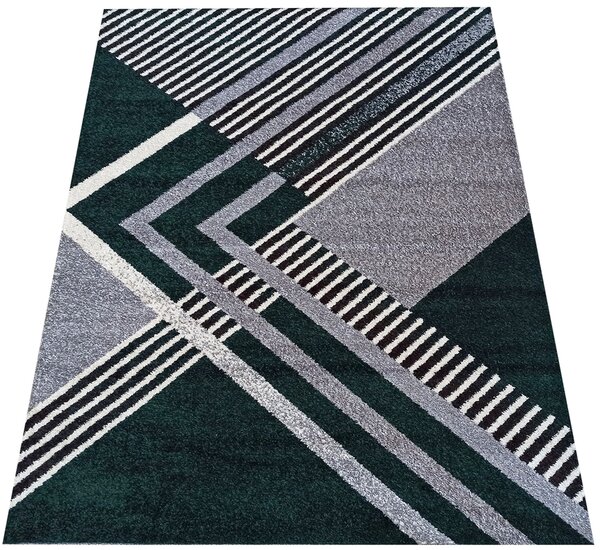 Nowoczesny szaro - zielony dywan w geometryczny wzór - Fleksi 3X