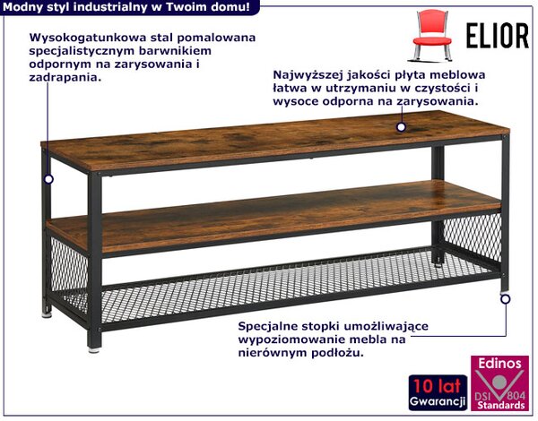 Szafka RTV z półkami w stylu loft rustykalny brąz - Utis