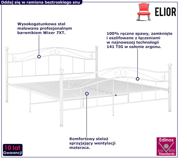 Białe metalowe łóżko z zagłówkiem 160x200 cm S0-G66