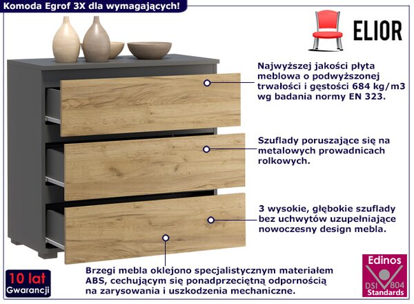 Nowoczesna komoda z szufladami antracyt + dąb craft 80 cm M0-R47
