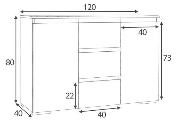 Nowoczesna komoda z szufladami i półkami antracyt + dąb craft 120 cm M7-D15