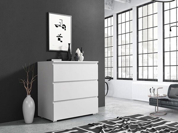 Biała Komoda Z Szufladami Bez Uchwytów 80 Cm B3-E66