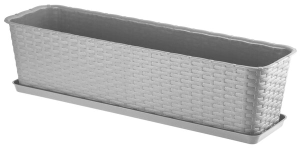 Doniczka balkonowa rattanowa z podstawką Frette 60 cm, szara