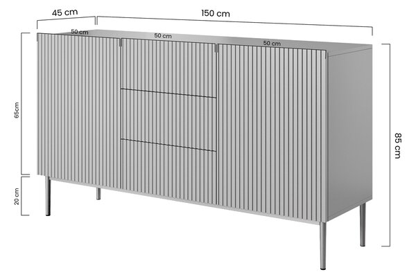 Komoda Nicole 150 cm z szufladami i ryflowanym frontem - kaszmir / czarne nóżki