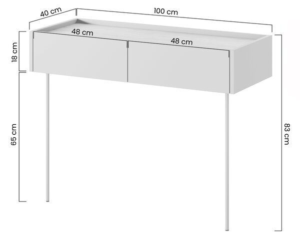 Konsola / toaletka Desin z szufladami i metalowymi nogami 100 cm - kaszmir / dąb nagano