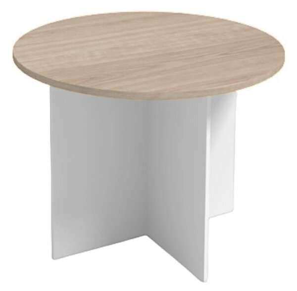 Stół konferencyjny z okrągłym blatem PRIMO WHITE, średnica 100 cm, biały/dąb naturalny