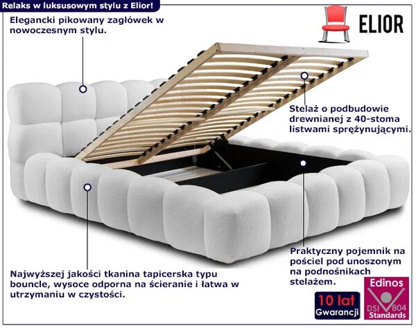 Łóżko z zagłówkiem tapicerowane tkaniną boucle E2-Z46
