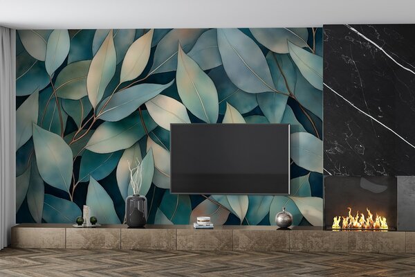 Fototapety Liście eukaliptusa, rysunek w stylu akwareli, kwiatowy wzór, zielone kolory, Fototapety Natura, Fototapety Liście, w02931 : Uwalls.pl