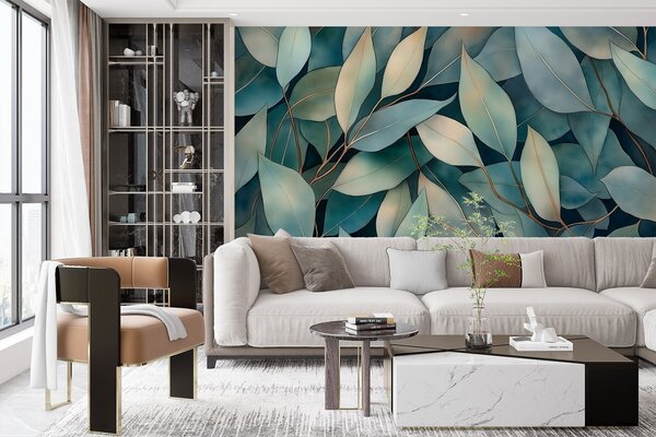 Fototapety Liście eukaliptusa, rysunek w stylu akwareli, kwiatowy wzór, zielone kolory, Fototapety Natura, Fototapety Liście, w02931 : Uwalls.pl