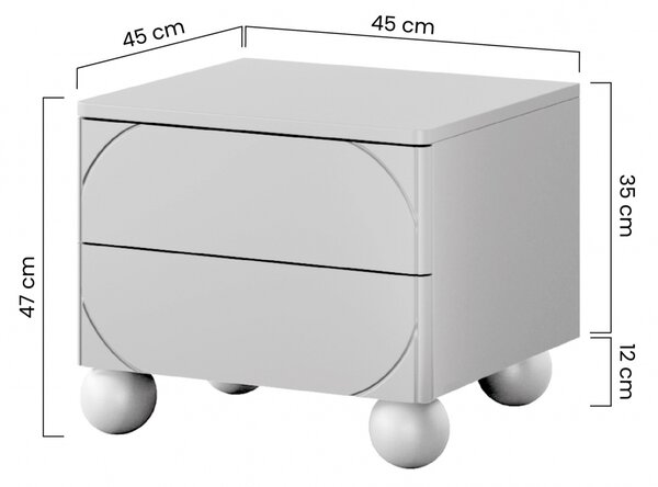 Szafka nocna z dwoma szufladami Sonatia II na nogach kulach 45 cm - oliwka