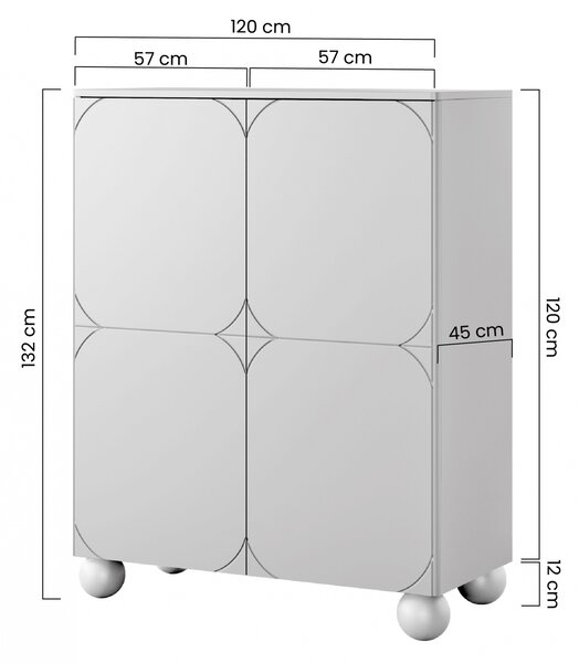 Komoda wysoka Sonatia II 120 cm dwudrzwiowa z dwoma ukrytymi szufladami - kaszmir