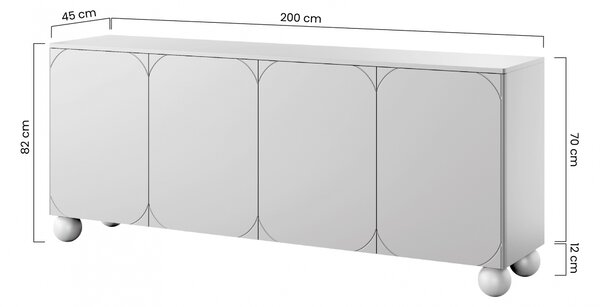 Komoda Sonatia II 200 cm czterodrzwiowa - kaszmir / nogi kule