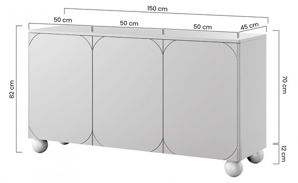 Komoda Sonatia II 150 cm trzydrzwiowa na nogach kulach - burgund