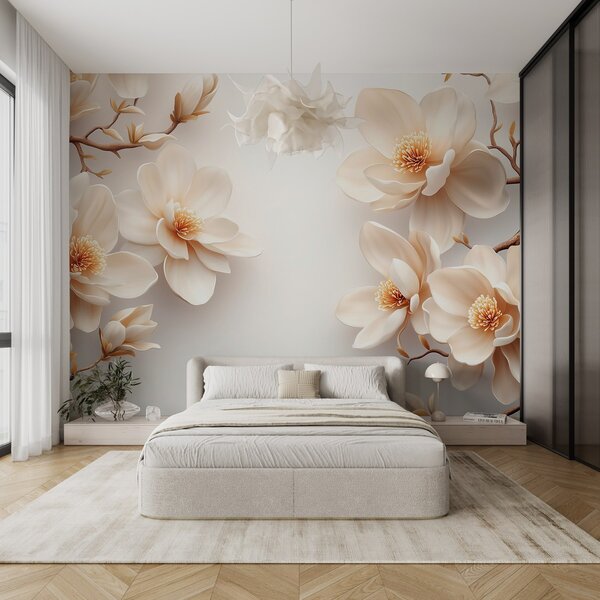 Fototapety Piękne kwitnące kremowe kwiaty magnolii na białym tle, Fototapety Kwiaty, w08704 : Uwalls.pl