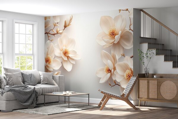Fototapety Piękne kwitnące kremowe kwiaty magnolii na białym tle, Fototapety Kwiaty, w08704 : Uwalls.pl