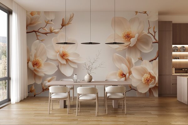 Fototapety Piękne kwitnące kremowe kwiaty magnolii na białym tle, Fototapety Kwiaty, w08704 : Uwalls.pl