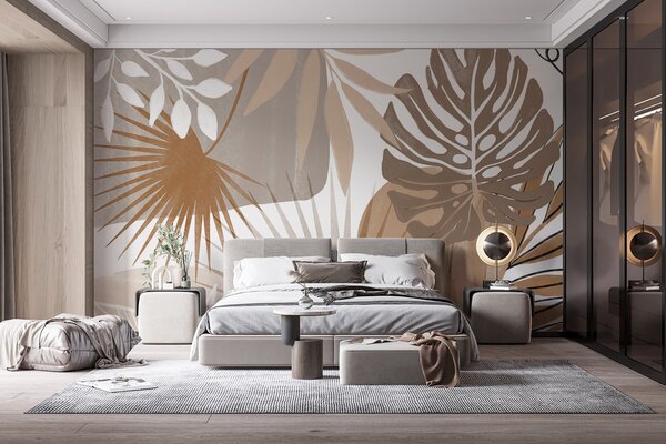 Fototapety Abstrakcyjny wzór przedstawiający różne tropikalne liście w ziemistych, Fototapety Las, Fototapety Las tropikalny, w08738 : Uwalls.pl