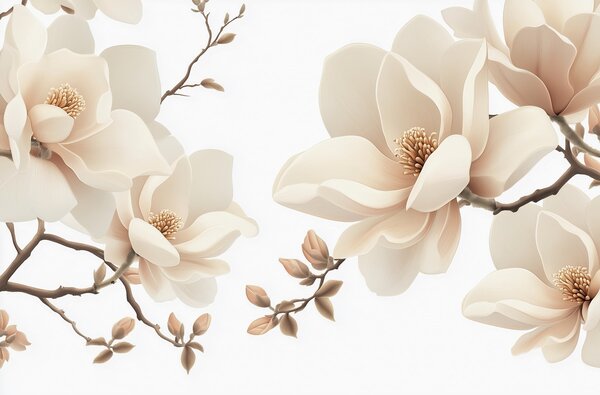 Fototapety Kremowe gałęzie magnolii na białym tle, Fototapety Kwiaty, w08755 : Uwalls.pl