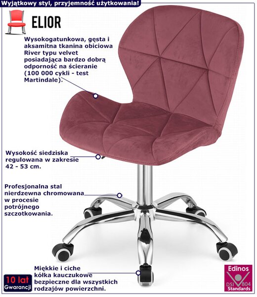 Welurowy pikowany fotel obrotowy ciemny róż A4-R41