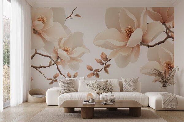 Fototapety Kremowe gałęzie magnolii na białym tle, Fototapety Kwiaty, w08755 : Uwalls.pl