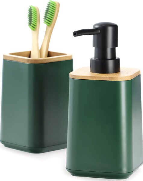 Zestaw Carrara Dozownik na mydło + Kubek łazienkowy, zielony