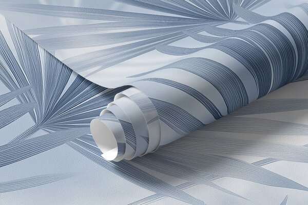Fototapety Liście palmowe, kwiatowy wzór, minimalizm, tropikalne, niebieskie kolory, Fototapety Las, Fototapety Las tropikalny, w03152 : Uwalls.pl