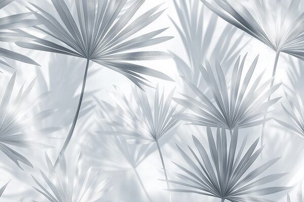 Fototapety Liście palmowe, kwiatowy wzór, minimalizm, tropikalne, szare kolory, Fototapety Las, Fototapety Las tropikalny, w03152v1 : Uwalls.pl