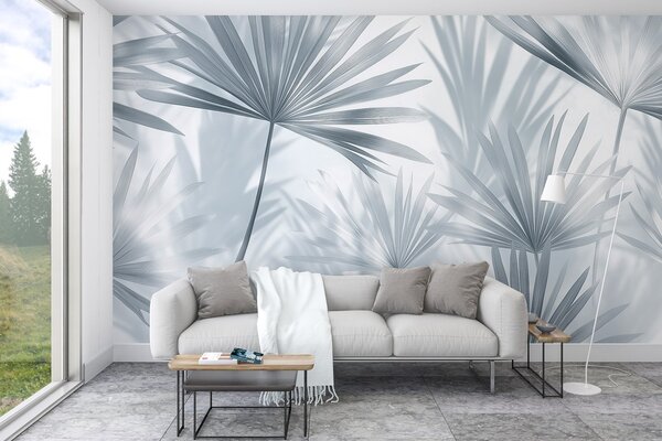 Fototapety Liście palmowe, kwiatowy wzór, minimalizm, tropikalne, szare kolory, Fototapety Las, Fototapety Las tropikalny, w03152v1 : Uwalls.pl