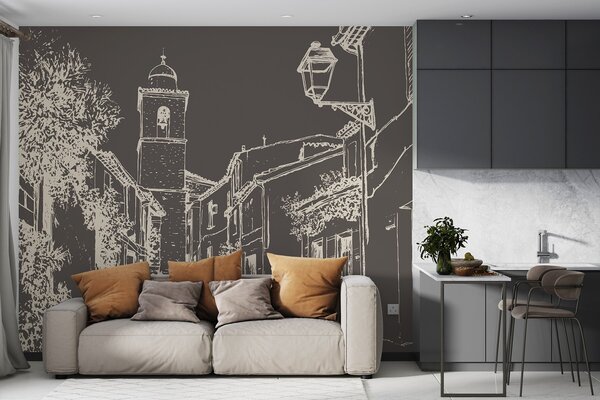 Fototapety Ulica miasta, piękna architektura, budynki, śródziemnomorski, rysunek linii, ciemny kolor, Fototapety Prowansja, w03345v2 : Uwalls.pl