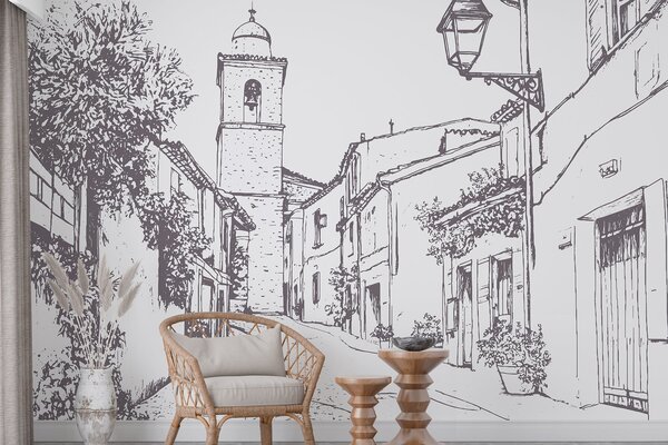 Fototapety Ulica miasta, piękna architektura, budynki, śródziemnomorski, rysunek linii, beżowy kolor, Fototapety Vintage, w03345v1 : Uwalls.pl