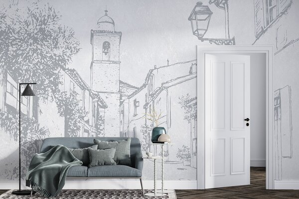 Fototapety Ulica miasta, piękna architektura, budynki, śródziemnomorski, niebieskie kolory, Fototapety Prowansja, w03346v1 : Uwalls.pl