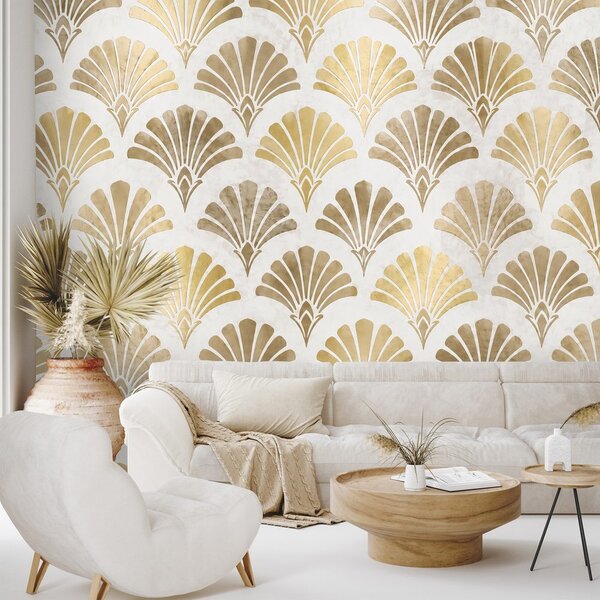 Tapeta złote muszle art déco