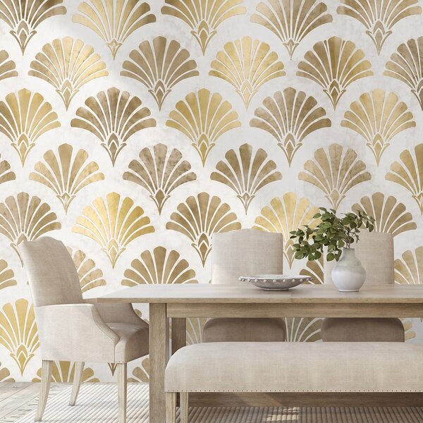 Tapeta złote muszle art déco