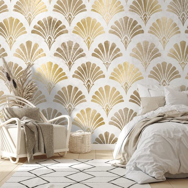 Tapeta złote muszle art déco