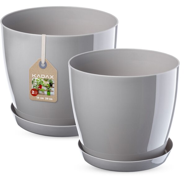 Doniczka na kwiaty z podstawką szara 18 cm + 20 cm, 2 szt
