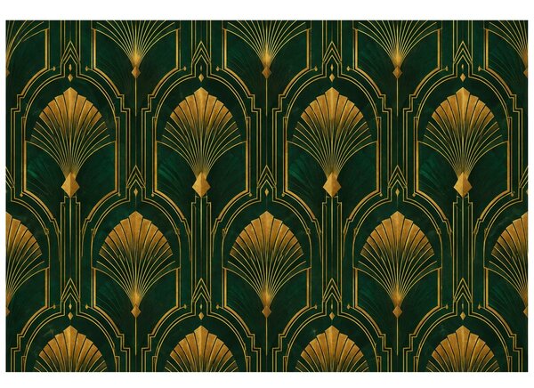 Fototapeta złote wachlarze art déco na zieleni