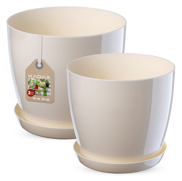 Doniczka na kwiaty z podstawką kremowa 18 cm + 20 cm, 2 szt