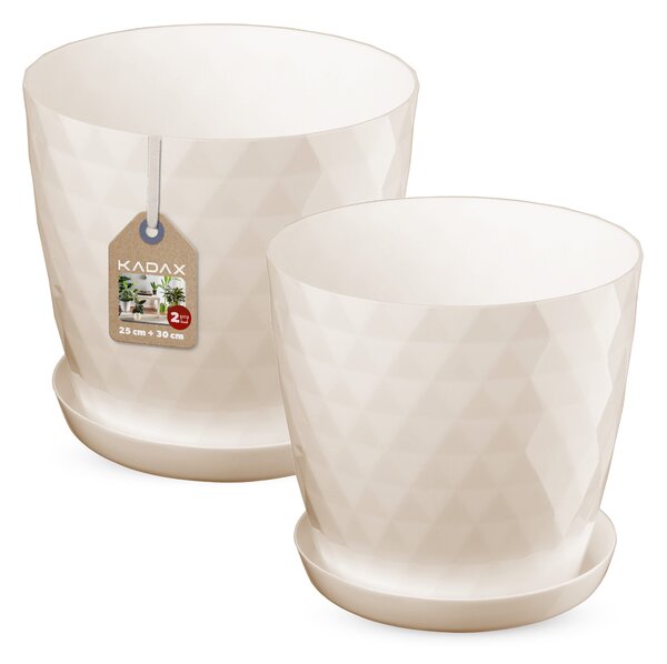 Doniczka na kwiaty z podstawką kremowa Amily 25 cm + 30 cm, 2 szt