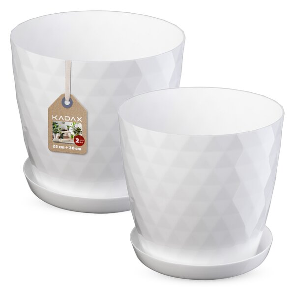Doniczka na kwiaty z podstawką biała Amily 25 cm + 30 cm, 2 szt